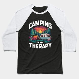 Camping is My Therapy, Retro Camper Baseball T-Shirt